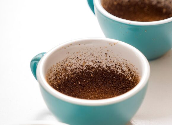 Coffee Cupping: A Beginner’s Guide to Tasting Coffee blue cups in line for coffee cupping